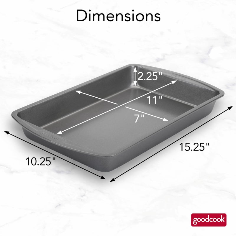 GoodCook 11" x 7" Nonstick Steel Cake Baking Pan, Multipurpose Nonstick Baking Pan for Brownies, Biscuits, and Cake, Gray - Image 2